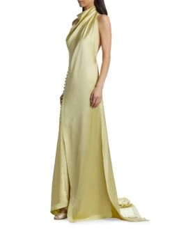 Sasha Satin Button-Detail Gown -Cheap Clothing Store 0400019124121 HONEYDEW A2