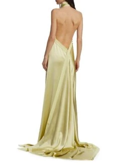 Sasha Satin Button-Detail Gown -Cheap Clothing Store 0400019124121 HONEYDEW A3