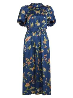 SEA Julian Silk Floral Midi-Dress