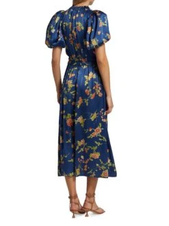 SEA Julian Silk Floral Midi-Dress 13 SEA Julian Silk Floral Midi-Dress -Cheap Clothing Store 0400019135850 NAVY A3