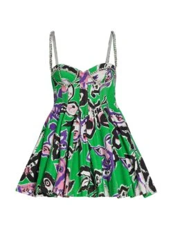 Area Printed Crystal-Embellished Minidress