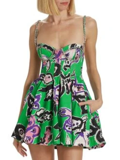Area Printed Crystal-Embellished Minidress -Cheap Clothing Store 0400019181931 GREENMULTI A1