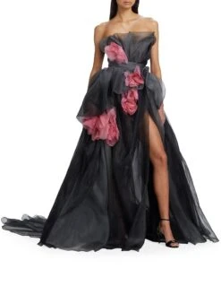 Marchesa Strapless Flared Tulle Gown -Cheap Clothing Store 0400019271586 CHARCOALOMBRE A1