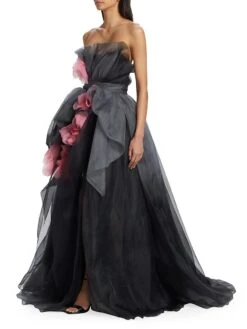 Marchesa Strapless Flared Tulle Gown -Cheap Clothing Store 0400019271586 CHARCOALOMBRE A2