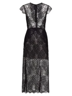 Lace Plunge Midi-Dress