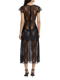 Lace Plunge Midi-Dress -Cheap Clothing Store 0400019346539 BLACK A3