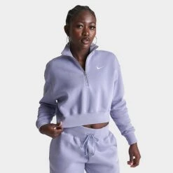 Women's Nike Sportswear Phoenix Fleece Oversized Half-Zip Crop Sweatshirt Indigo Haze - DQ5767 519