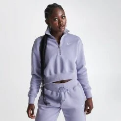 Women's Nike Sportswear Phoenix Fleece Oversized Half-Zip Crop Sweatshirt Indigo Haze - DQ5767 519 -Cheap Clothing Store DQ5767 519 M3
