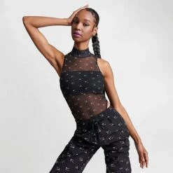 Women's Nike Air Printed Mock Neck Mesh Bodysuit Black - DV8243 010 -Cheap Clothing Store DV8243 010 M3