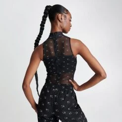 Women's Nike Air Printed Mock Neck Mesh Bodysuit Black - DV8243 010 -Cheap Clothing Store DV8243 010 M4