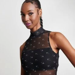 Women's Nike Air Printed Mock Neck Mesh Bodysuit Black - DV8243 010 -Cheap Clothing Store DV8243 010 M5