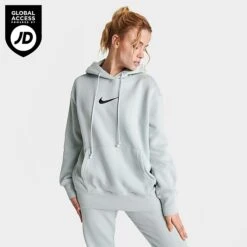 Women's Nike Sportswear Phoenix Fleece Oversized Pullover Hoodie Light Silver/Black - FD0892 034