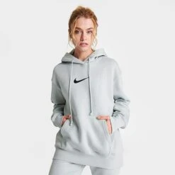 Women's Nike Sportswear Phoenix Fleece Oversized Pullover Hoodie Light Silver/Black - FD0892 034 -Cheap Clothing Store FD0892 034 M3