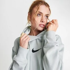 Women's Nike Sportswear Phoenix Fleece Oversized Pullover Hoodie Light Silver/Black - FD0892 034 -Cheap Clothing Store FD0892 034 M5