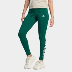 Women's Adidas LOUNGEWEAR Essentials High-Waisted Logo Leggings Collegiate Green/White - IM2853 305