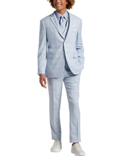 Egara Skinny Fit Suit Separates Coat, Light Blue Plaid -Cheap Clothing Store MW40 3XGM 15 EGARA ORANGE LT BLUE PLAID ALT5