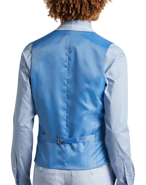 Egara Skinny Fit Suit Separates Vest, Light Blue Plaid 4 Egara Skinny Fit Suit Separates Vest, Light Blue Plaid - Image 2