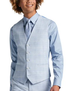 Egara Skinny Fit Suit Separates Vest, Light Blue Plaid