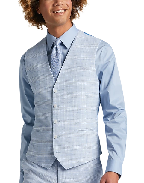 Egara Skinny Fit Suit Separates Vest, Light Blue Plaid 3 Egara Skinny Fit Suit Separates Vest, Light Blue Plaid