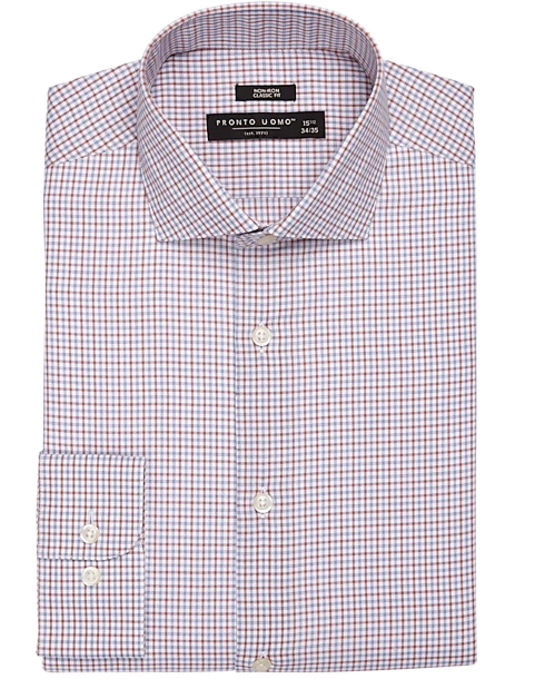 Pronto Uomo Classic Fit Spread Collar Dress Shirt, Rust And Blue Double Plaid 3 Pronto Uomo Classic Fit Spread Collar Dress Shirt, Rust And Blue Double Plaid