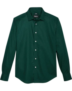 Awearness Kenneth Cole Slim Fit Woven Sport Shirt, Dark Green Dot