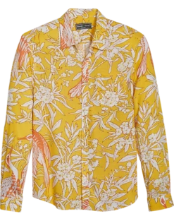 Paisley & Gray Slim Fit Spread Collar Sport Shirt, Yellow Tropical Bird