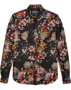 Paisley & Gray Slim Fit Spread Collar Sport Shirt, Black Paint Splatter Floral