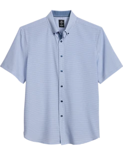 Michael Strahan Modern Fit Four-Way Stretch Short Sleeve Sport Shirt, Blue Geometric