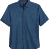 Michael Strahan Modern Fit Short Sleeve Sport Shirt, Navy Check 3-D Check