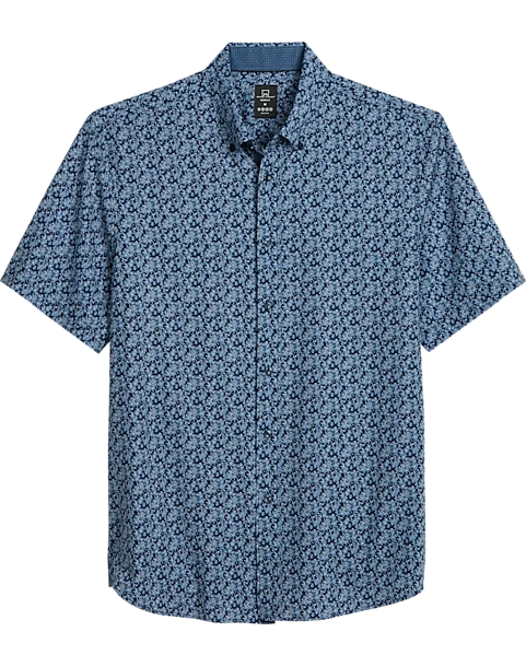 Michael Strahan Modern Fit 4-Way Stretch Short Sleeve Sport Shirt, Navy & Blue Floral 3 Michael Strahan Modern Fit 4-Way Stretch Short Sleeve Sport Shirt, Navy & Blue Floral